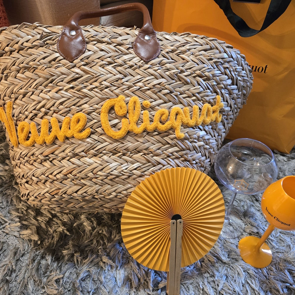 Veuve Clicquot Straw Tote with Yellow Accents